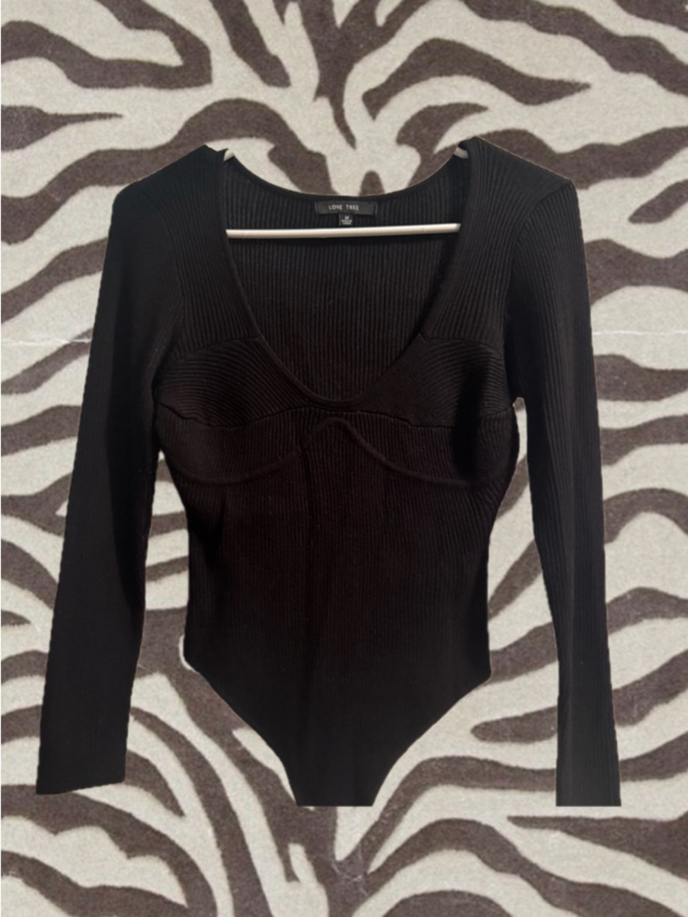 Love Tree Black Ribbed Long Sleeve Scoop Neck Bodysuit